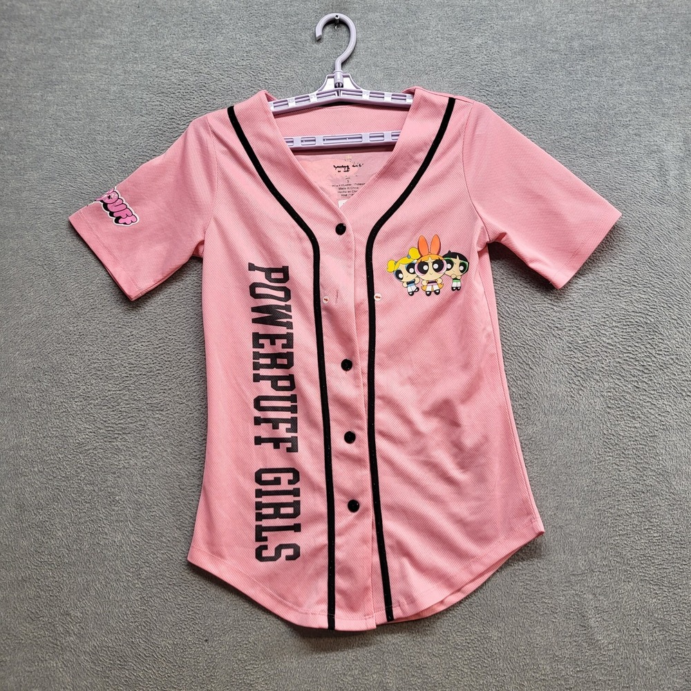 Powerpuff Girls Women Top Small Pink Baseball Jersey Graphic READ
